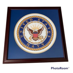 U.S. Navy Military Eagle Emblem Needlepoint Picture 19.5 x 19.5